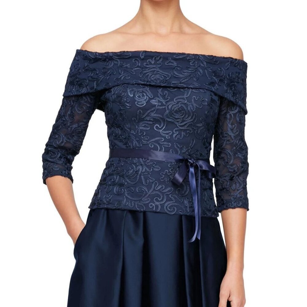 Alex Evenings Off-the-Shoulder Top Women's Plus Size 3X Blue Cocktail Formal